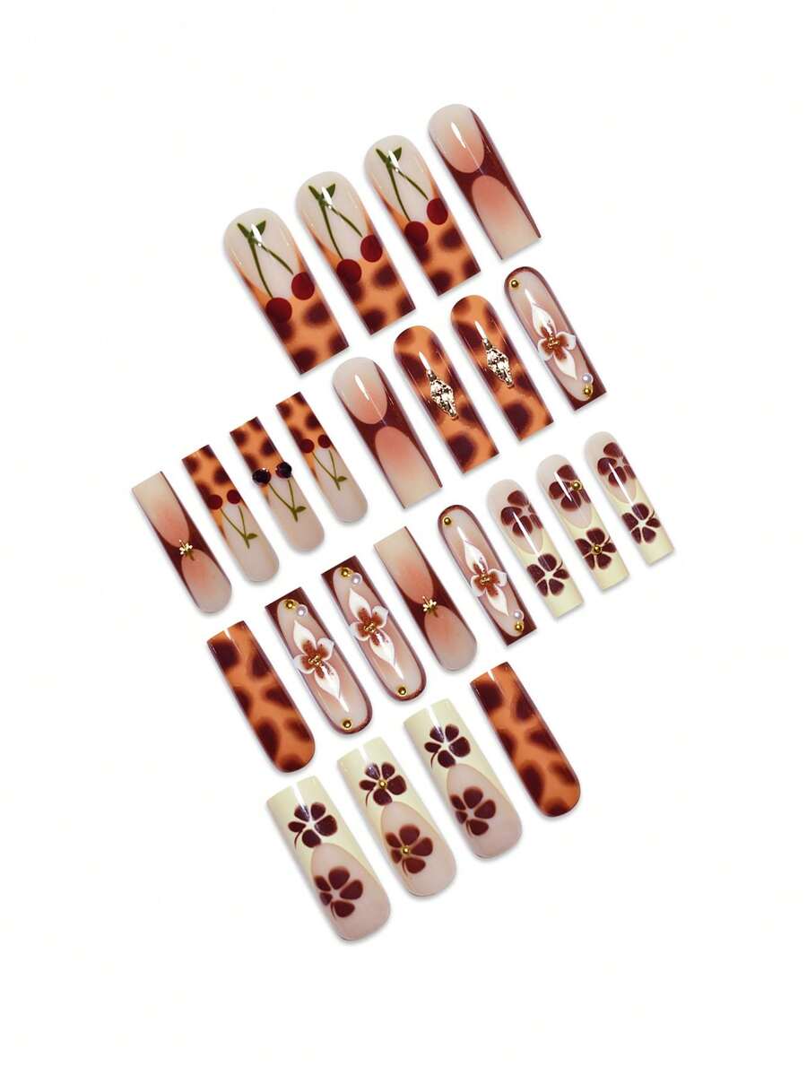 24pcs Soft French Press On Nails, Black And Red Plum Blossom Pattern, Romantic Dark Style Nail Set With File For Women Daily Wear