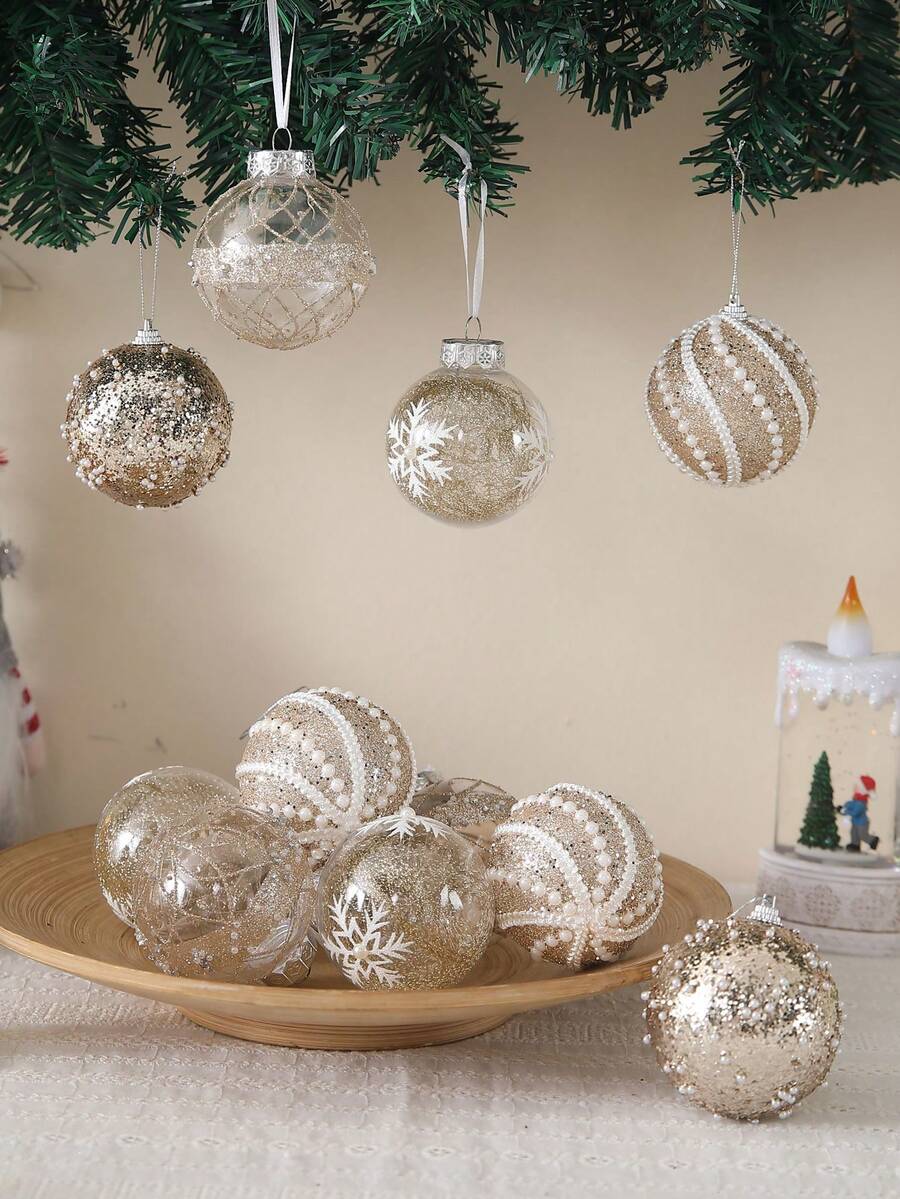 12pcs Clear Pink Christmas Ball Ornaments, 3.15-Inch Shatterproof Decorative Tree Baubles, Elegant Rustic Hanging Decorations for Holiday Parties