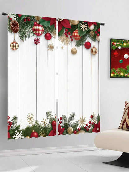 2-Piece Christmas Reindeer and Tree Blackout Curtain Set, Holiday Window Panels for Home Living Room or Bedroom Decor