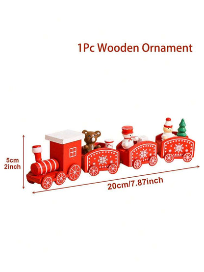 Christmas Wooden Train Ornament, Four-Section Holiday Decoration for Table, Fireplace & Garden Christmas Home or Office Decor