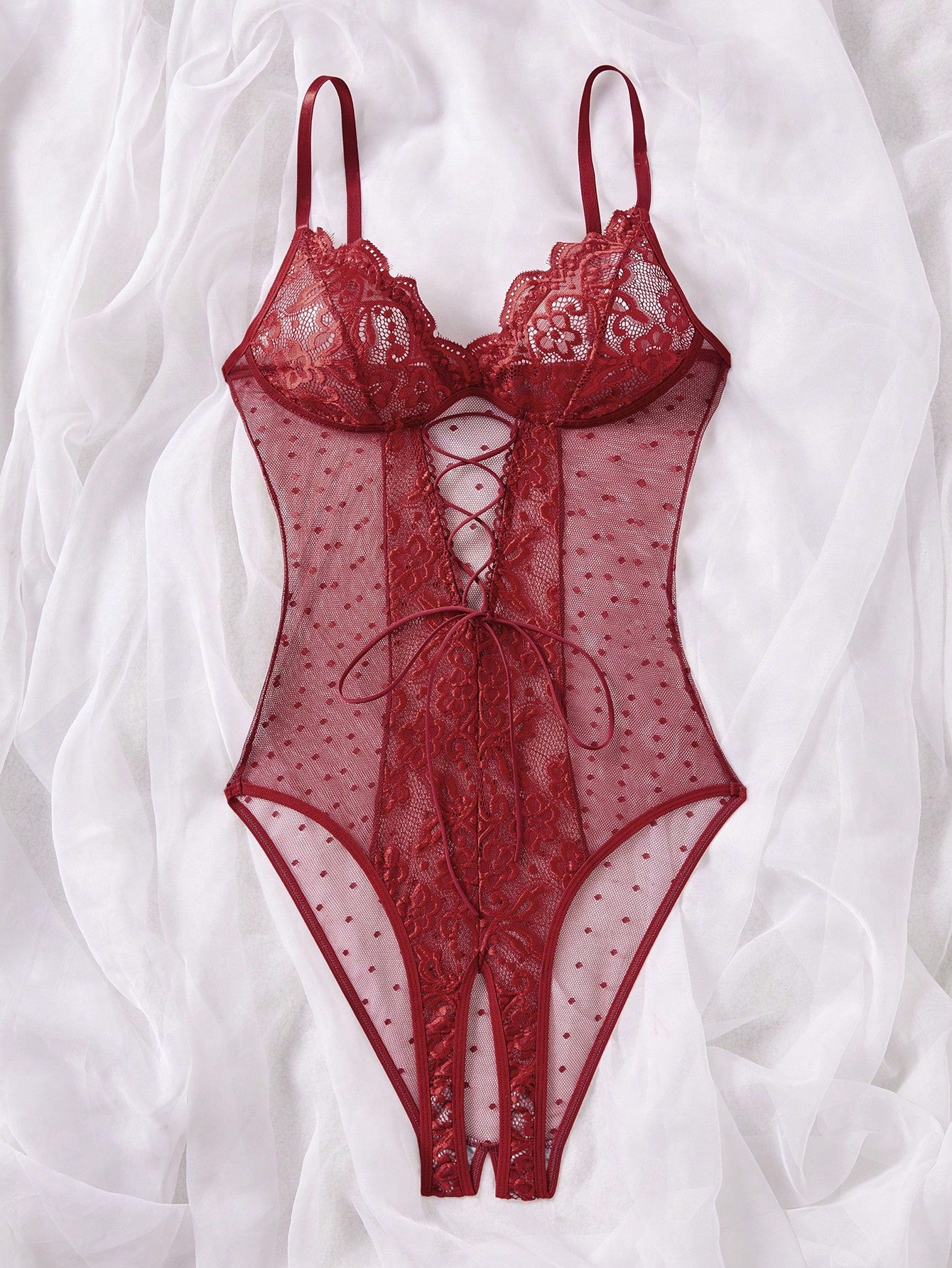 Contrast Lace Sexy Mesh Women's Bodysuit Lingerie, 1pc For Going Out