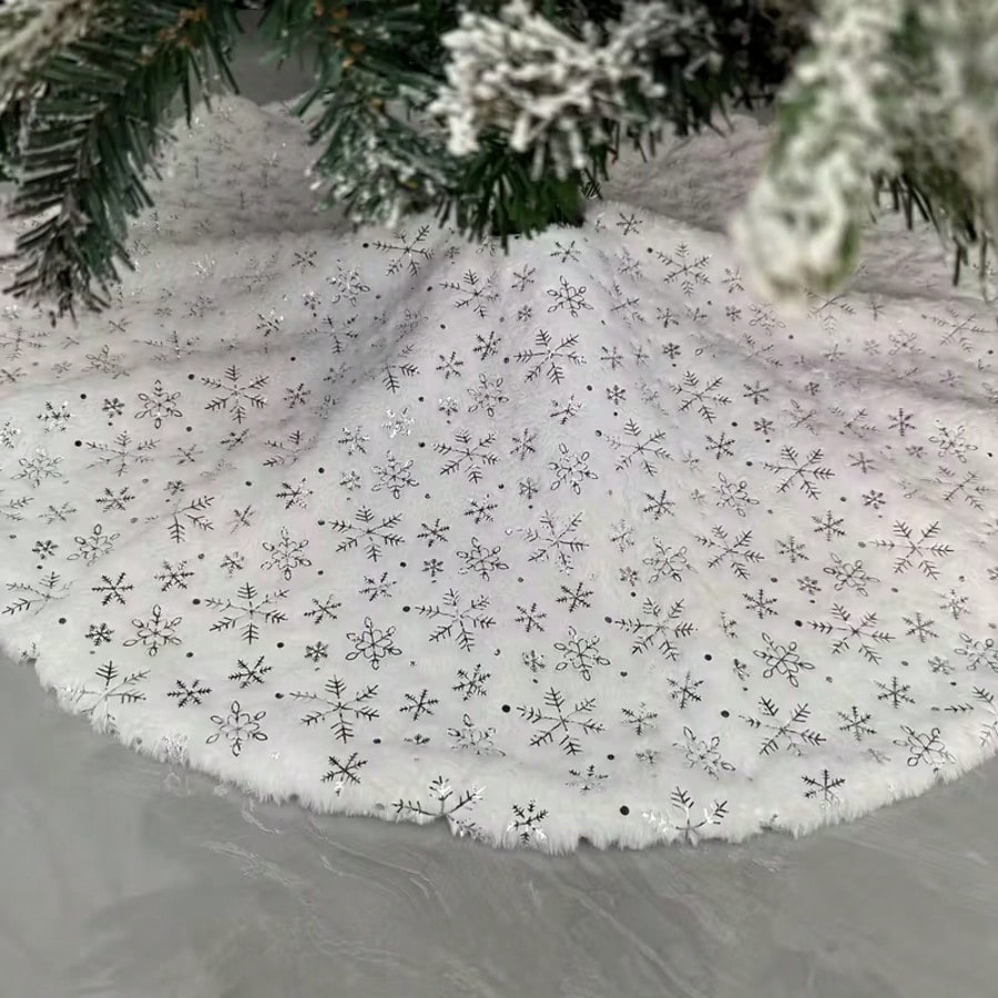 35-Inch White Plush Christmas Tree Skirt, Thick Velvet Tree Base Blanket with Lace Trim, Also Available in 60/90cm, Elegant Holiday Home Decor