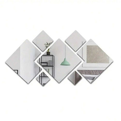 7pcs Square Acrylic Mirror Wall Stickers, 3D Rhombus & Rectangular Self-Adhesive Shatterproof Removable Mirrors for Home or Office Decor