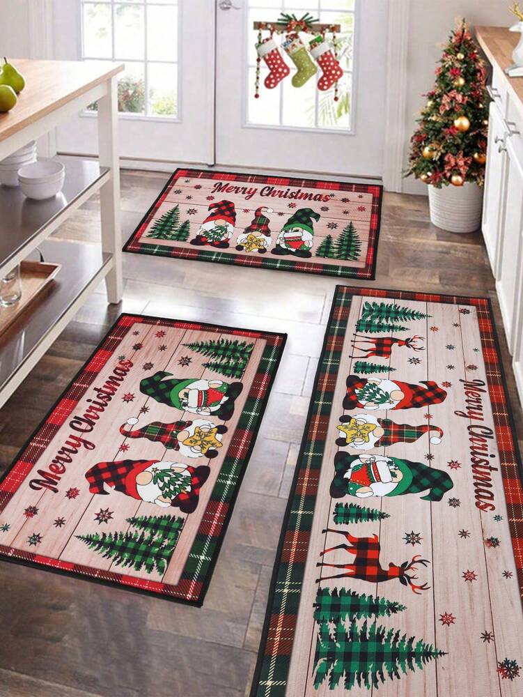 2pcs Merry Christmas Doormat Set, Gnome and Snowflake Design, Non-Slip Washable Floor Mats for Kitchen, Entryway, or Holiday Home Decoration 2026