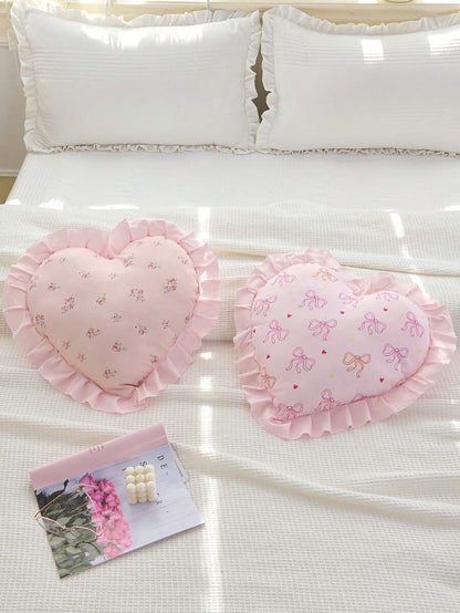 1pc Leopard Print Heart-Shaped Throw Pillow, Romantic French Ruffle Design, Decorative Cushion for Sofa, Bedroom or Living Room, OEKO-TEX Certified