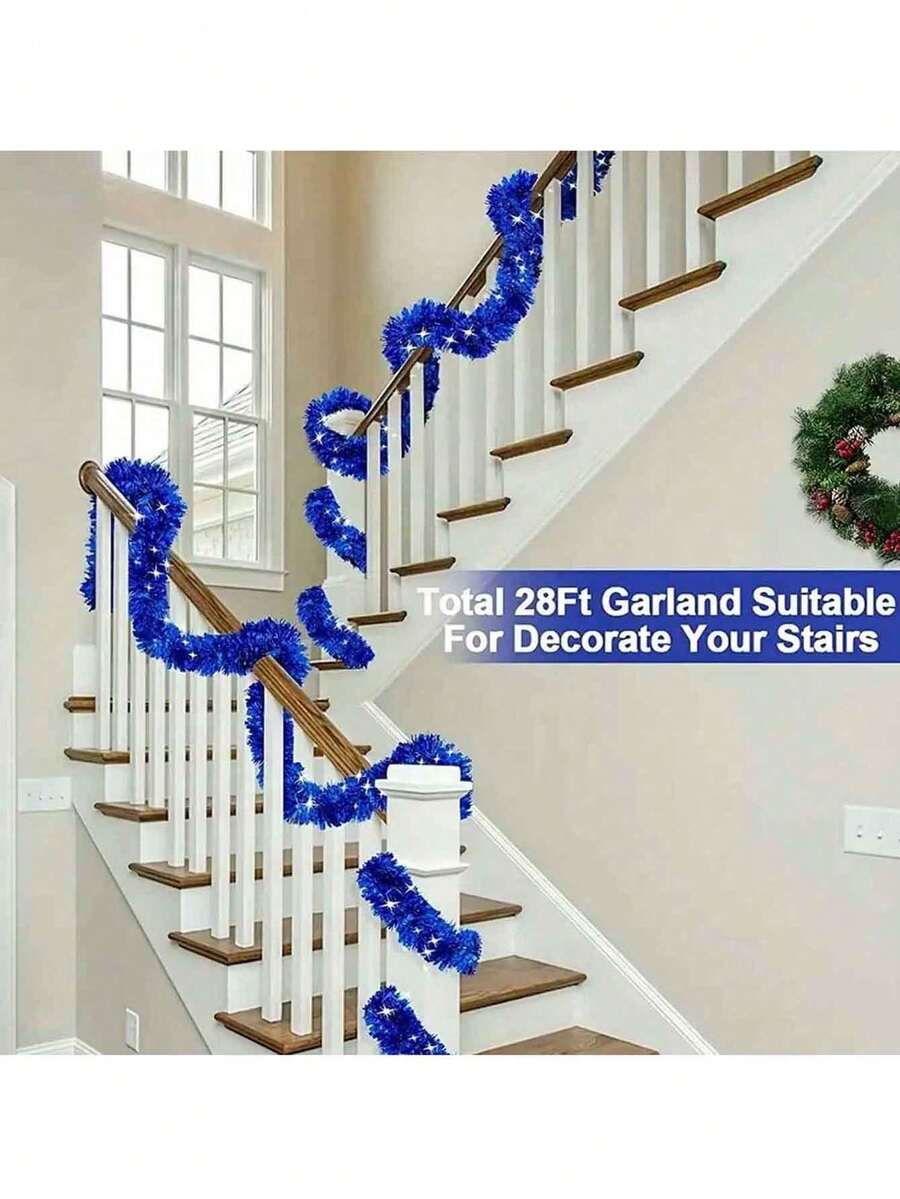 Metallic Tinsel Garland for Christmas, 1–2 Piece Shiny Glitter Streamer Decoration, Long Hanging Ornament for Trees, Parties, and Weddings