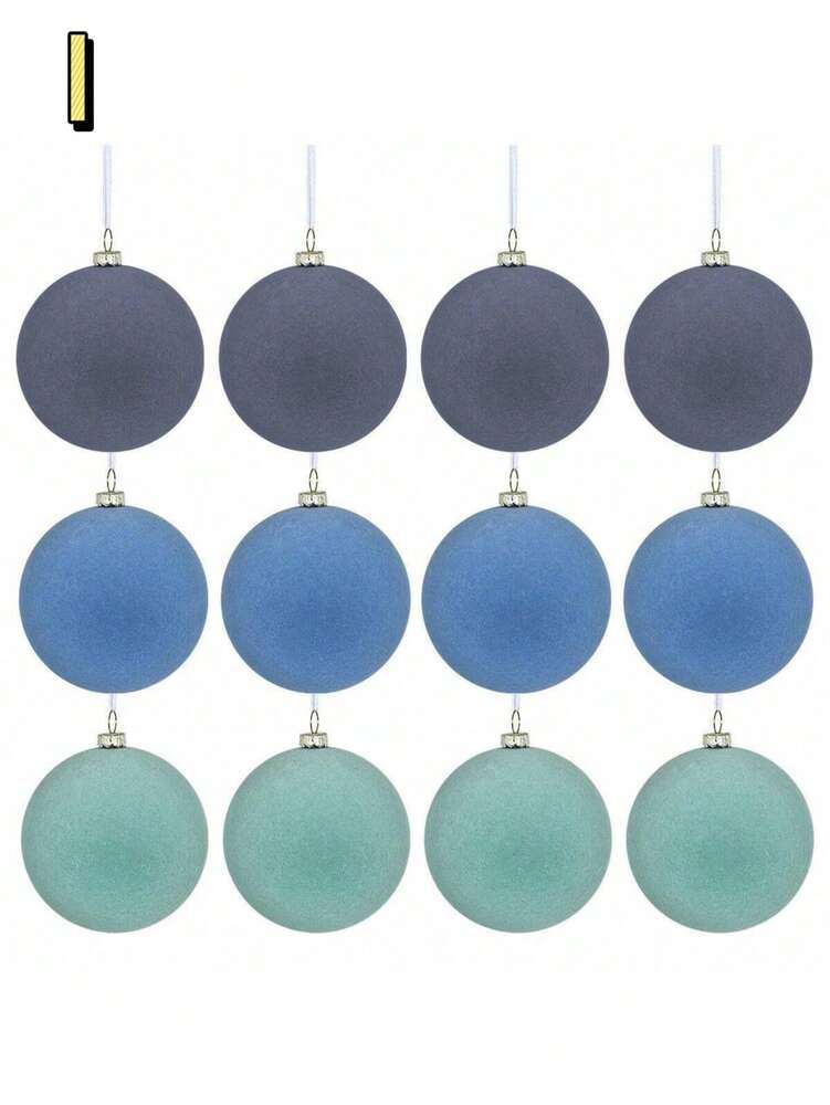 12pcs Velvet Flocked Christmas Decoration Balls, Drop-Proof Plastic Ornaments, Elegant Tree Baubles for Parties, Birthdays, or Holiday Photoshoots