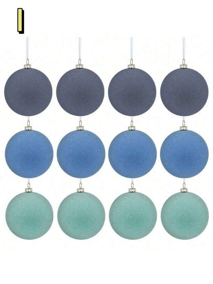 12pcs Velvet Flocked Christmas Decoration Balls, Drop-Proof Plastic Ornaments, Elegant Tree Baubles for Parties, Birthdays, or Holiday Photoshoots