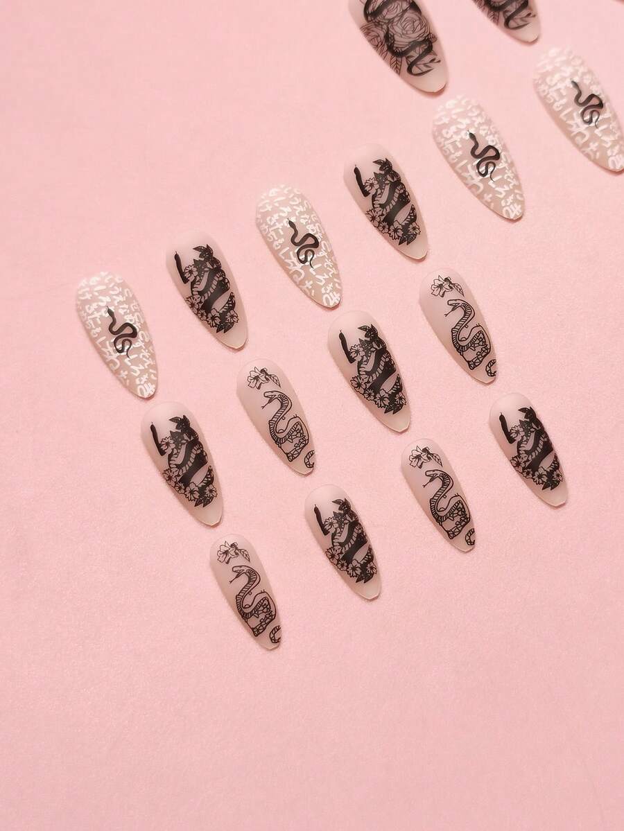 24pcs Long Stiletto French Press On Nails, White Red Cherry Pattern With 3D Bow And Pearl Decor, Romantic Bling Nail Set For Party Look