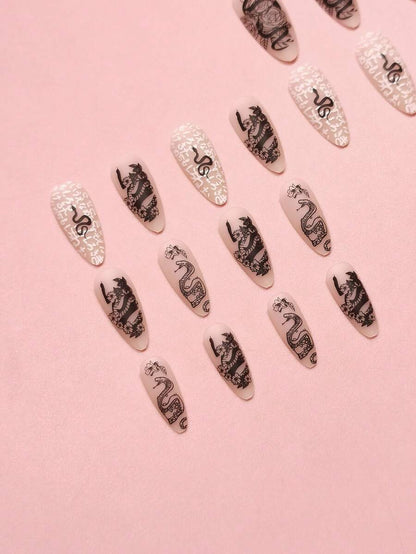 24pcs Long Stiletto French Press On Nails, White Red Cherry Pattern With 3D Bow And Pearl Decor, Romantic Bling Nail Set For Party Look