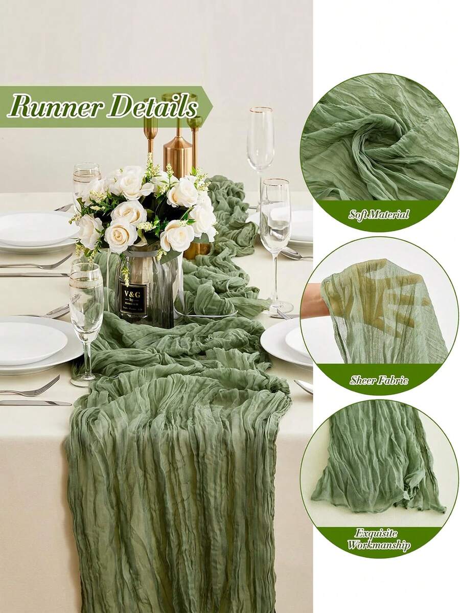 Wrinkled Cheesecloth Table Runner for Weddings and Holidays, Elegant Table Centerpiece Cloth for Christmas Dining, Birthdays, and Romantic Events