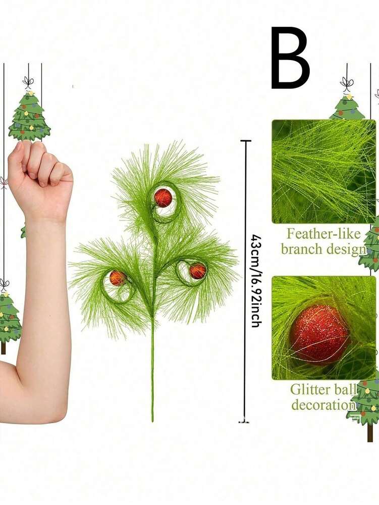 20pcs Christmas Elf Twig Set, Green & Red Artificial Branches with Flashing Orbs for DIY Christmas Tree Toppers, Garlands & Holiday Decor