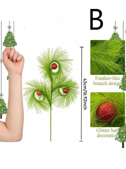 20pcs Christmas Elf Twig Set, Green & Red Artificial Branches with Flashing Orbs for DIY Christmas Tree Toppers, Garlands & Holiday Decor