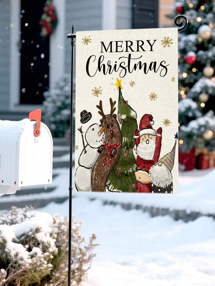 Christmas Night Garden Flag 12x18 inch, Double-Sided Linen Yard Flag with Jesus and Red Plaid Design, Festive Farmhouse Outdoor Winter Decoration