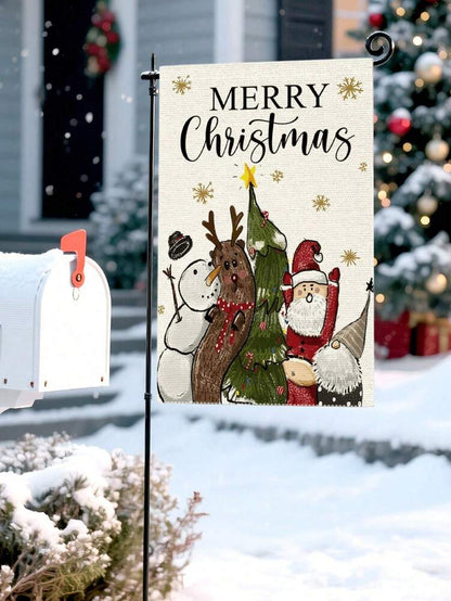 Christmas Night Garden Flag 12x18 inch, Double-Sided Linen Yard Flag with Jesus and Red Plaid Design, Festive Farmhouse Outdoor Winter Decoration