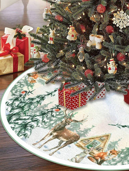 Red & Black Plaid Christmas Tree Skirt, Snowflake Pattern Round Tree Mat, Soft Decorative Base Cover for Living Room & Winter Holiday Home Decor