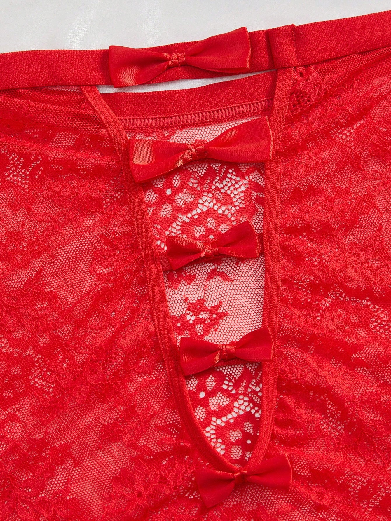 Hollow Cut-Out Bow Decor Lace Romper Sexy Bodysuit