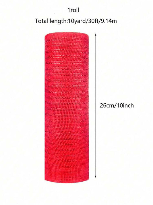 10 Yards Christmas Glitter Mesh Ribbon Roll, Shimmering DIY Craft Material for Gift Wrapping, Flower Bows, and Holiday Wreath Decorations