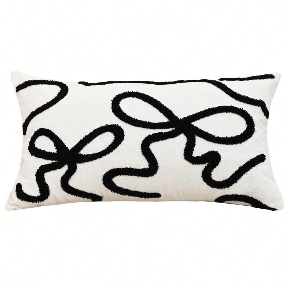 1pc 3D Bow Embroidered Pillow Cover, Cute Decorative Cushion Case for Sofa or Bedroom, Soft Girly Design Without Insert