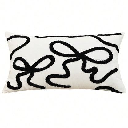 1pc 3D Bow Embroidered Pillow Cover, Cute Decorative Cushion Case for Sofa or Bedroom, Soft Girly Design Without Insert