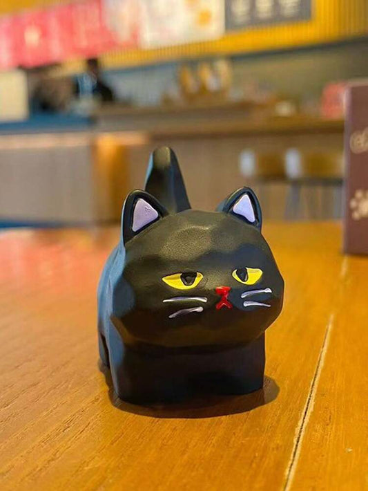 1pc Cartoon Cat Resin Figurine, Wooden-Style Decorative Sculpture Ornament for Car, Office or Home Decor