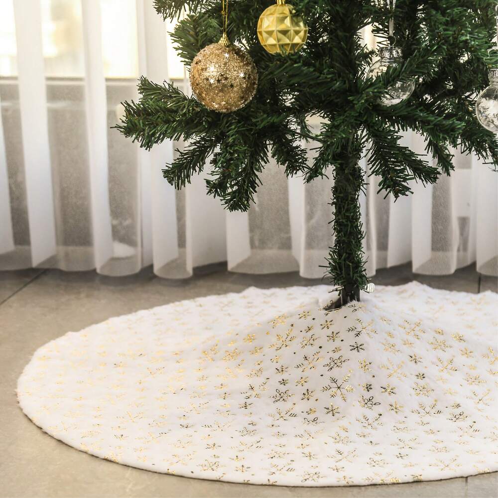 35-Inch White Plush Christmas Tree Skirt, Thick Velvet Tree Base Blanket with Lace Trim, Also Available in 60/90cm, Elegant Holiday Home Decor