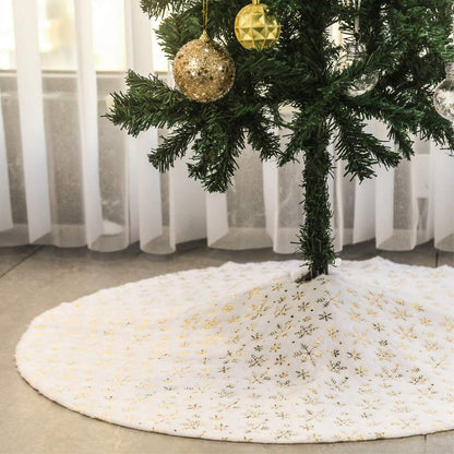 35-Inch White Plush Christmas Tree Skirt, Thick Velvet Tree Base Blanket with Lace Trim, Also Available in 60/90cm, Elegant Holiday Home Decor