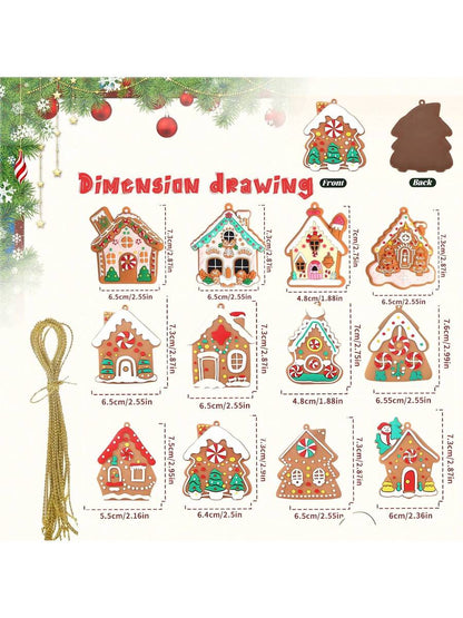 12pcs Gingerbread House Hanging Ornaments, Cute Christmas Tree Decorations for Home, Parties, and Holiday Gift Giving