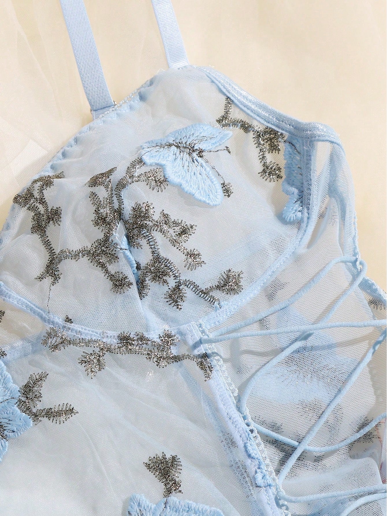 Butterfly Embroidered Mesh Teddy Bodysuit Lingerie