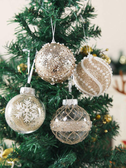 12pcs Clear Pink Christmas Ball Ornaments, 3.15-Inch Shatterproof Decorative Tree Baubles, Elegant Rustic Hanging Decorations for Holiday Parties