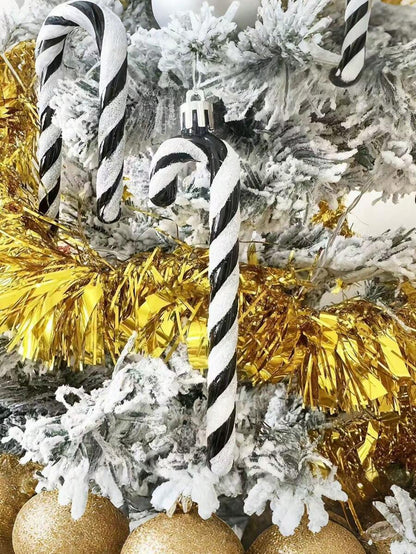 12pcs Pink Glitter Candy Cane Christmas Ornaments, 5.5" Plastic Hanging Decorations for Christmas Trees & Holiday Displays