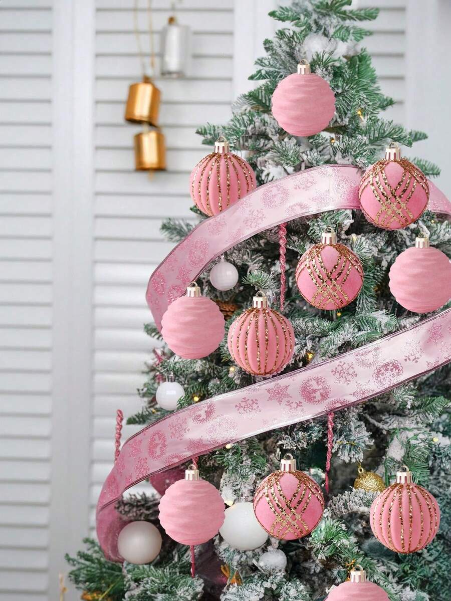 9pcs Green Velvet Christmas Tree Ball Ornaments, Flocked Painted Shatterproof Hanging Décor for Holiday Trees & Home Display