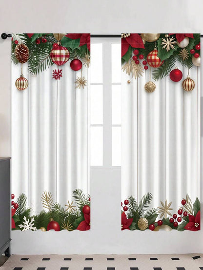 2-Piece Christmas Reindeer and Tree Blackout Curtain Set, Holiday Window Panels for Home Living Room or Bedroom Decor