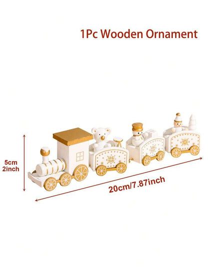 Christmas Wooden Train Ornament, Four-Section Holiday Decoration for Table, Fireplace & Garden Christmas Home or Office Decor