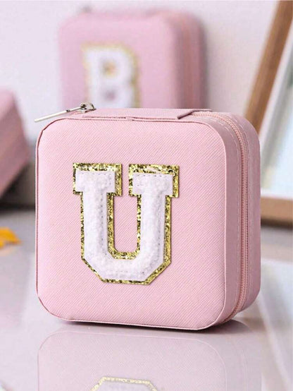 Custom Initial Travel Jewelry Organizer Box, Compact Case for Rings, Necklaces & Earrings