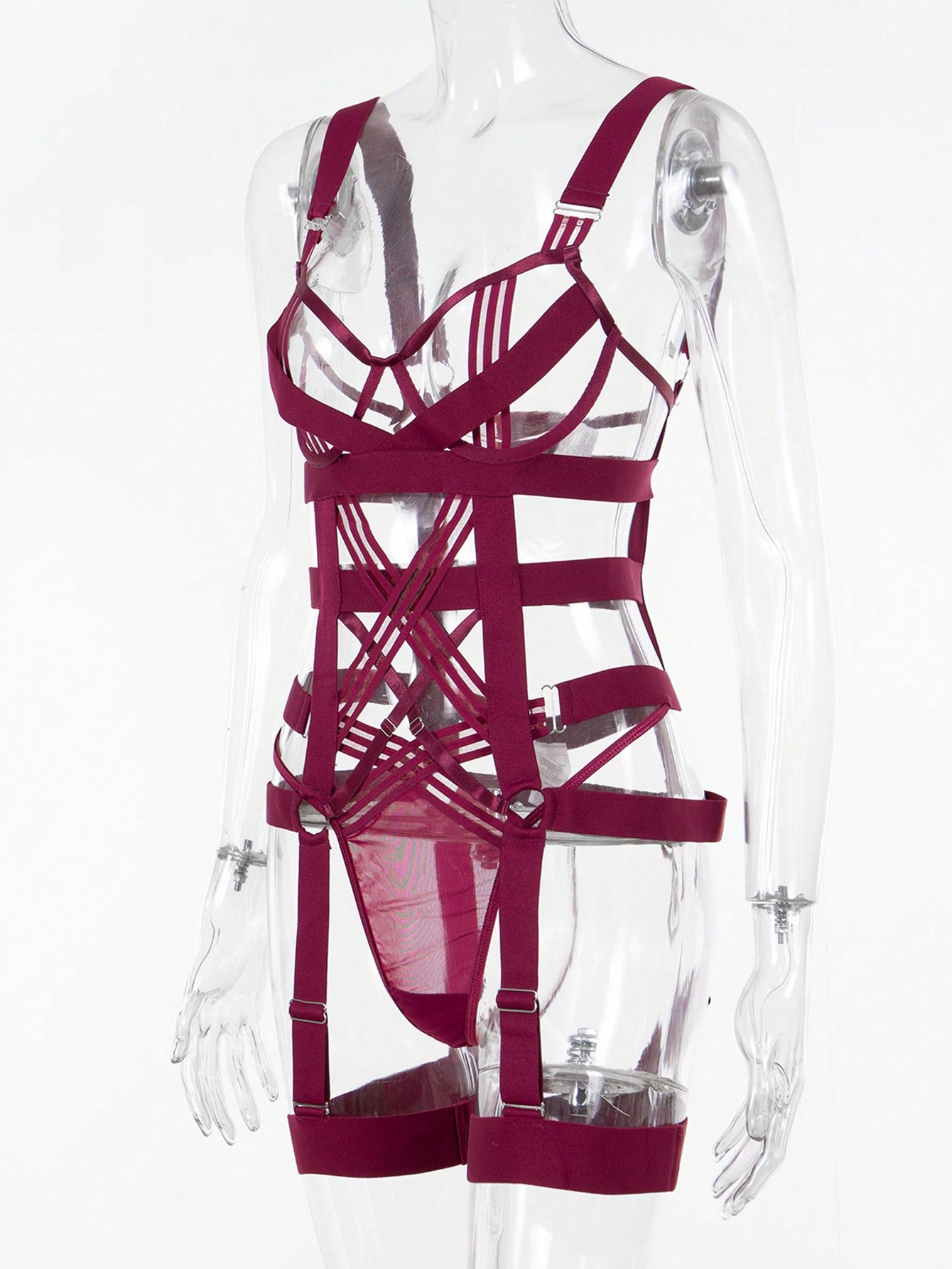 Ring Linked Underwire Lingerie Set with Leg Ring