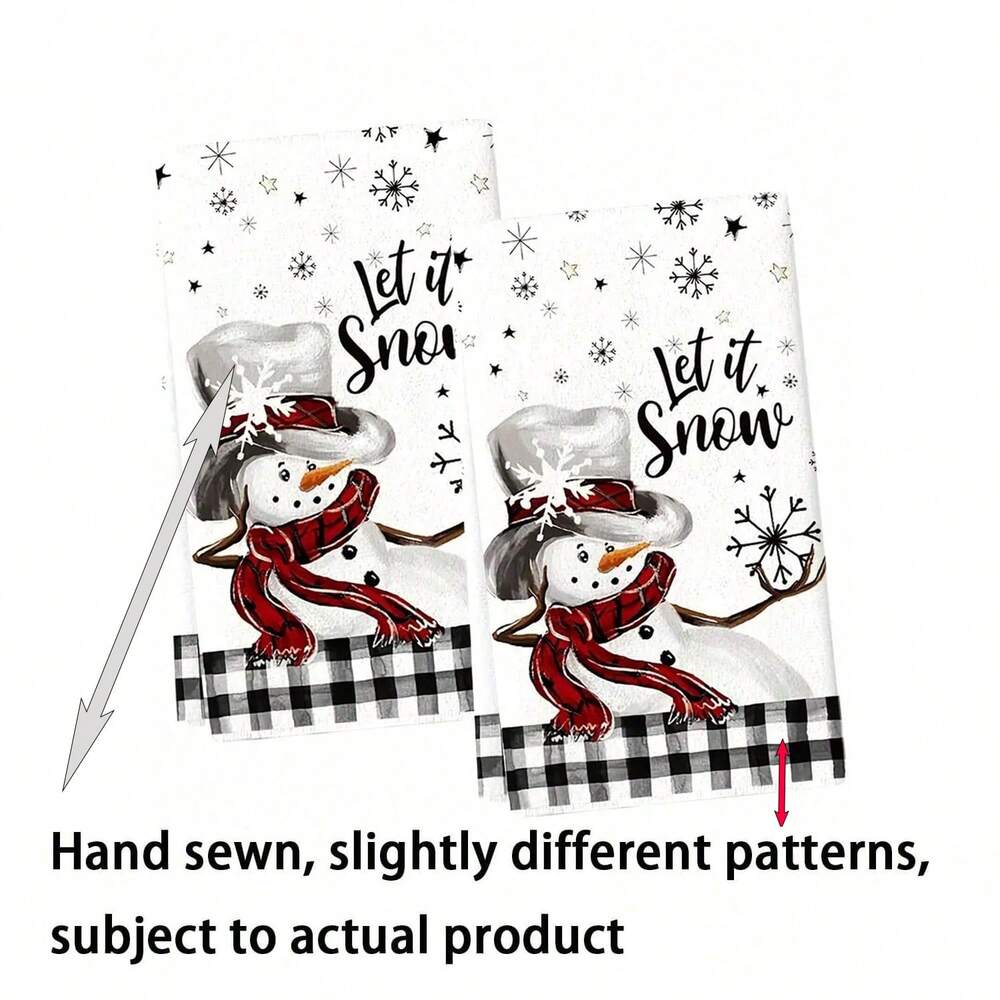 2pcs Buffalo Plaid Christmas Kitchen Towels, Santa & Tree Themed Cotton Dish Towels for Seasonal Cooking, Baking & Holiday Home Decor