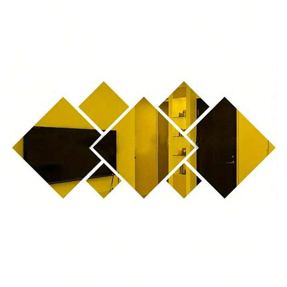 7pcs Square Acrylic Mirror Wall Stickers, 3D Rhombus & Rectangular Self-Adhesive Shatterproof Removable Mirrors for Home or Office Decor