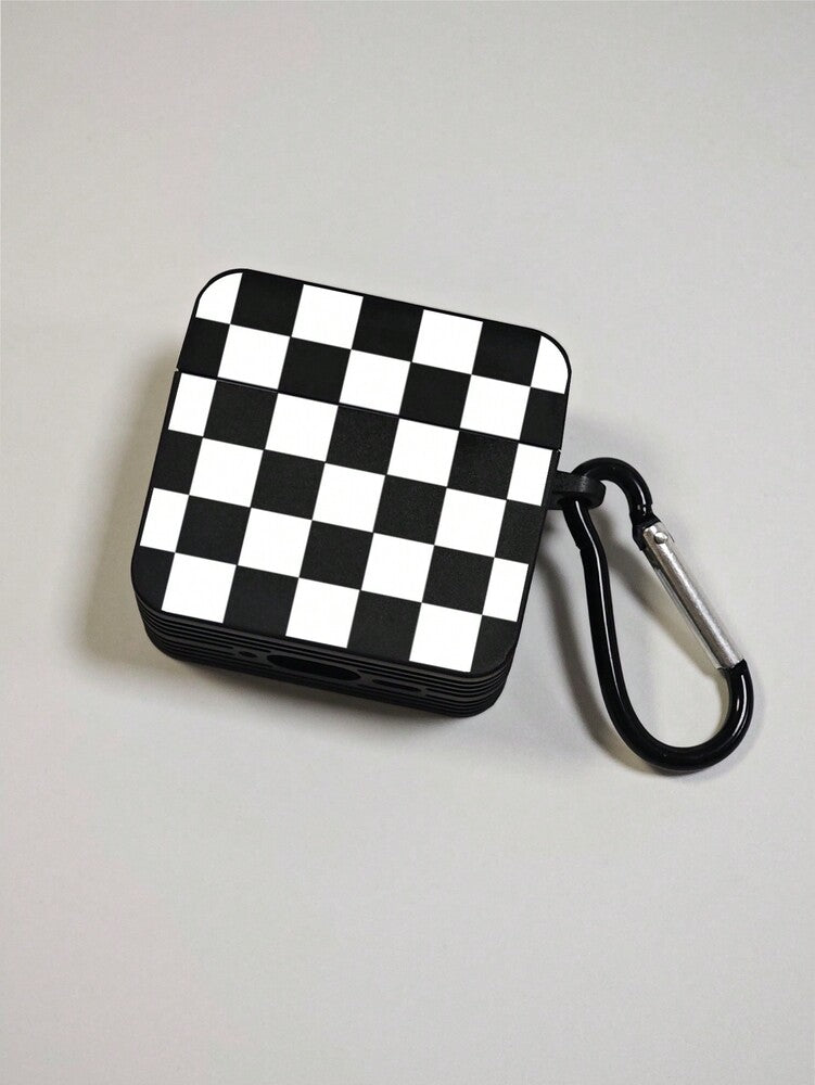 Checkerboard AirPods Case, Black Retro Check Cover with Metal Hook, Compatible with AirPods 1/2/3/Pro/Pro 2, Protective Stylish Design