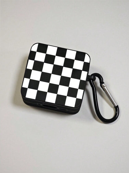 Checkerboard AirPods Case, Black Retro Check Cover with Metal Hook, Compatible with AirPods 1/2/3/Pro/Pro 2, Protective Stylish Design