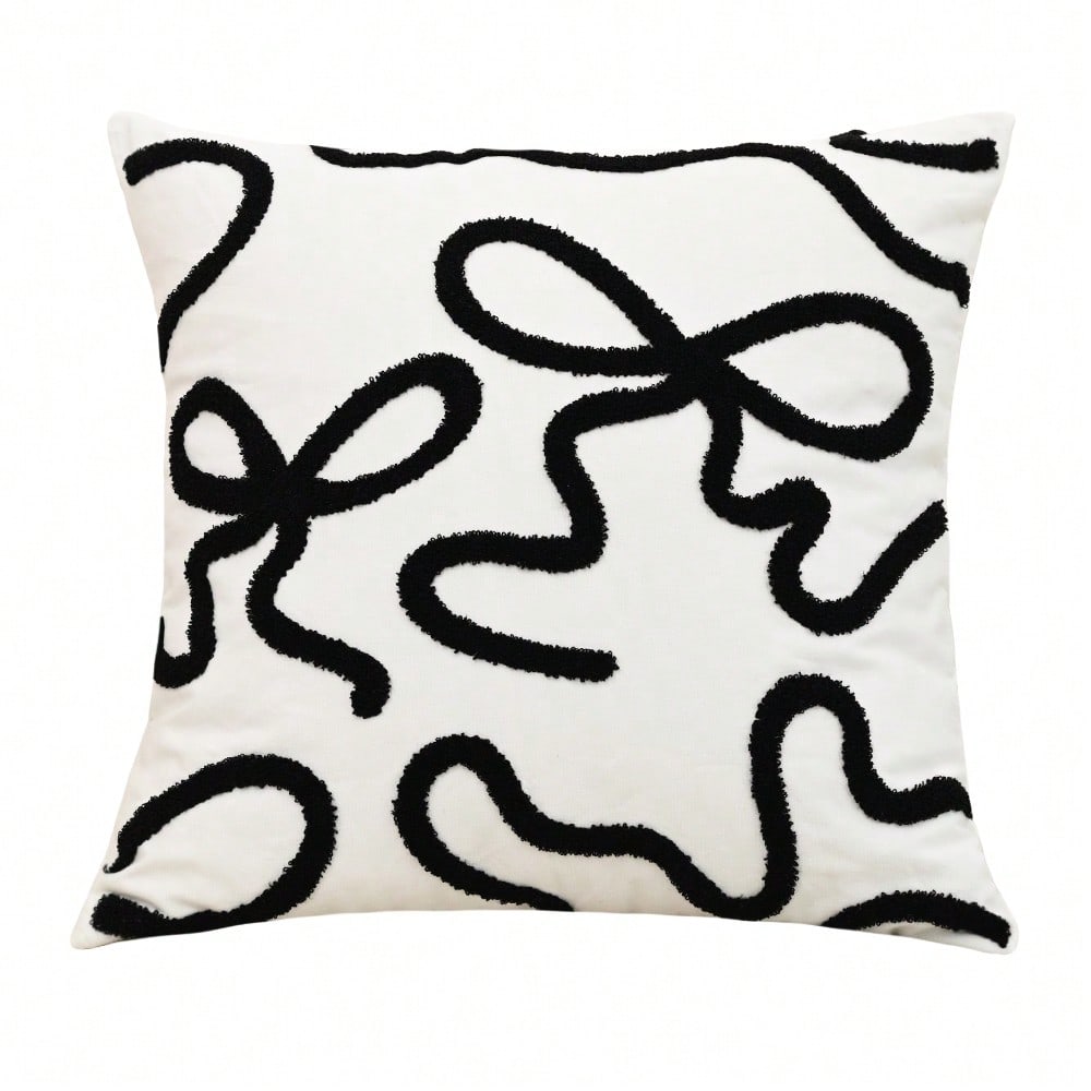 1pc 3D Bow Embroidered Pillow Cover, Cute Decorative Cushion Case for Sofa or Bedroom, Soft Girly Design Without Insert