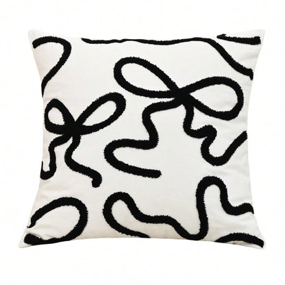 1pc 3D Bow Embroidered Pillow Cover, Cute Decorative Cushion Case for Sofa or Bedroom, Soft Girly Design Without Insert