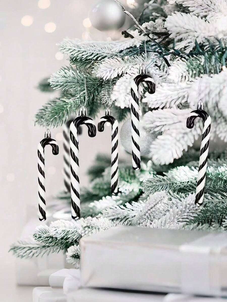 12pcs Pink Glitter Candy Cane Christmas Ornaments, 5.5" Plastic Hanging Decorations for Christmas Trees & Holiday Displays