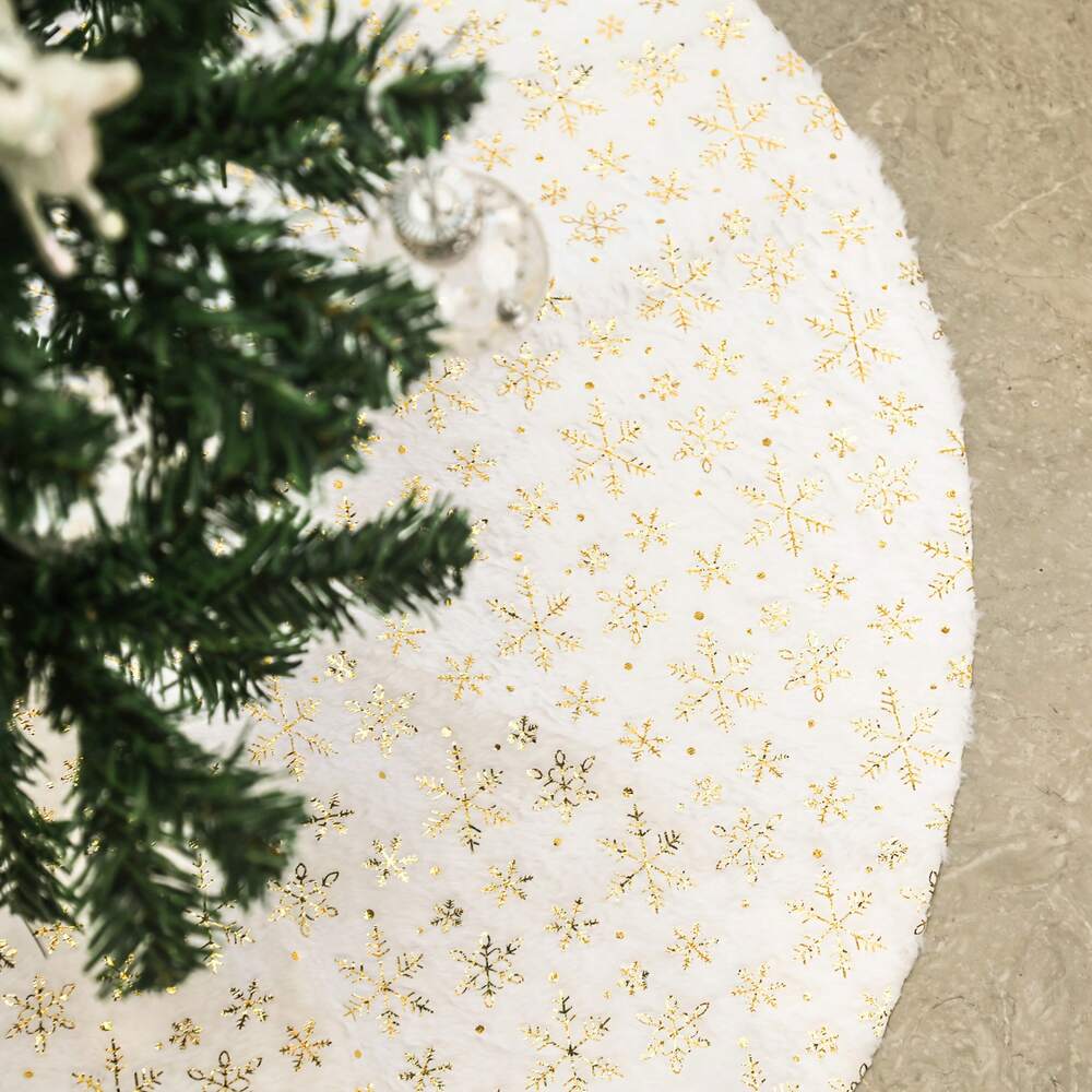 35-Inch White Plush Christmas Tree Skirt, Thick Velvet Tree Base Blanket with Lace Trim, Also Available in 60/90cm, Elegant Holiday Home Decor