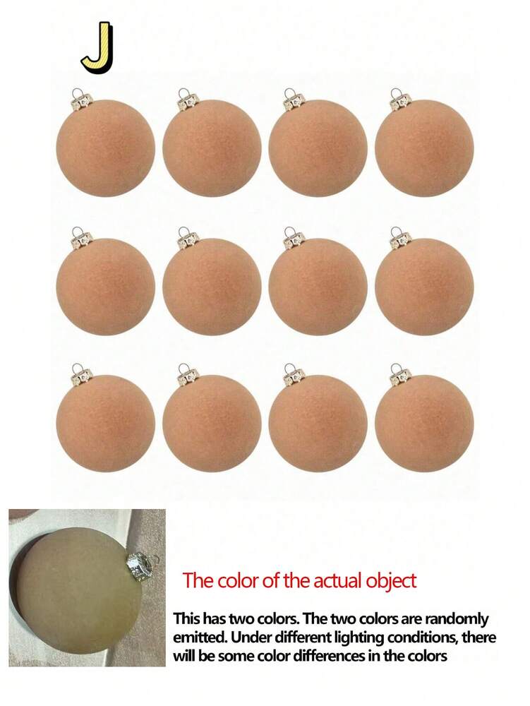 12pcs Velvet Flocked Christmas Decoration Balls, Drop-Proof Plastic Ornaments, Elegant Tree Baubles for Parties, Birthdays, or Holiday Photoshoots