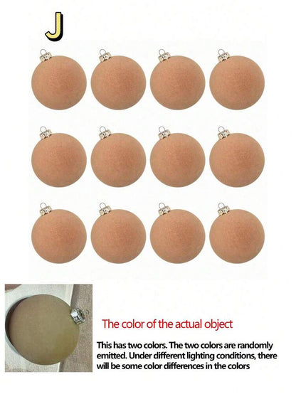 12pcs Velvet Flocked Christmas Decoration Balls, Drop-Proof Plastic Ornaments, Elegant Tree Baubles for Parties, Birthdays, or Holiday Photoshoots