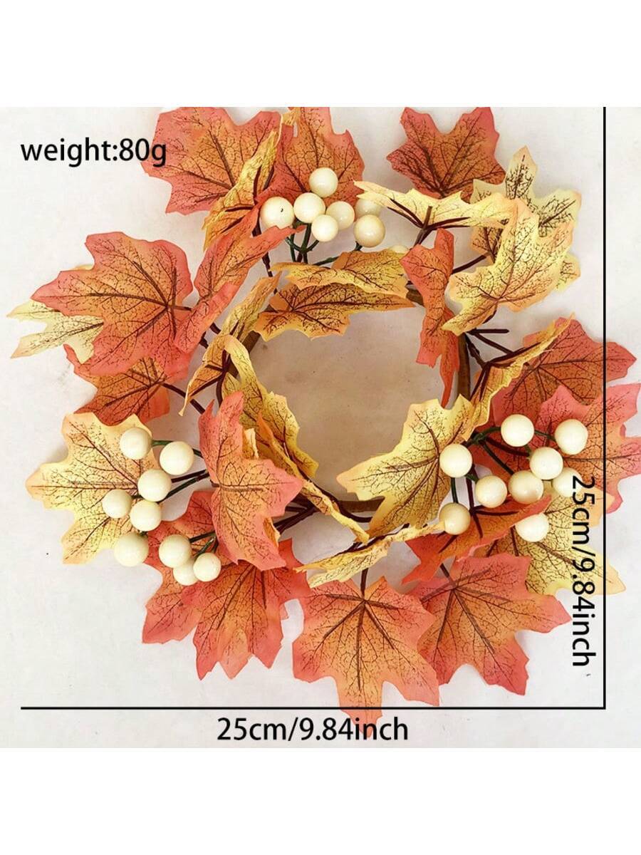 Christmas Candle Ring Holder with Red Flowers, Gold Berries & Greenery, Holiday Table Centerpiece