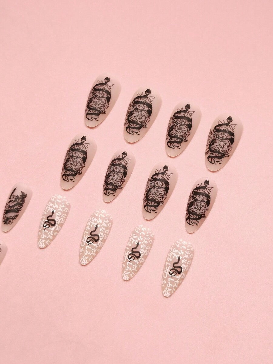 24pcs Long Stiletto French Press On Nails, White Red Cherry Pattern With 3D Bow And Pearl Decor, Romantic Bling Nail Set For Party Look