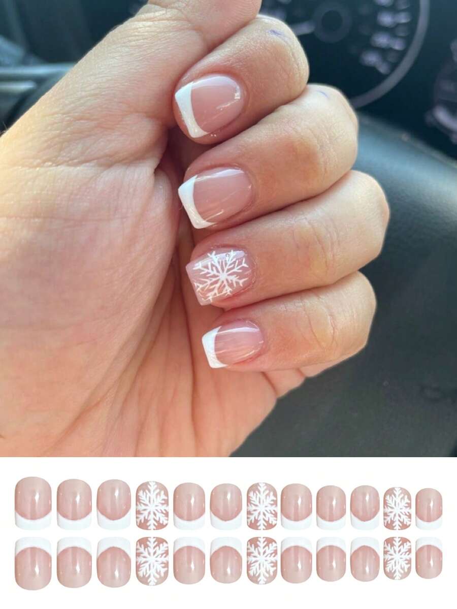 24pcs Short Press On Nails, Red And Green Candy Cane Christmas Design, False Nails For Women, Easy To Apply Holiday Nail Supplies