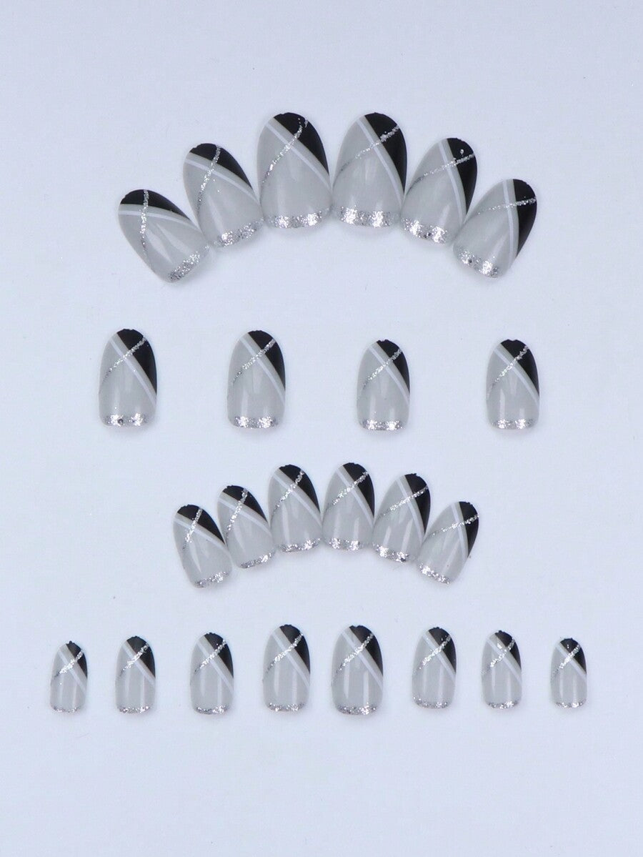 Christmas Long Almond Press On Nails 24pcs, Red French Tips With White Snowflakes And Santa Hat Design, Acrylic False Nails Set For Holiday Or Party